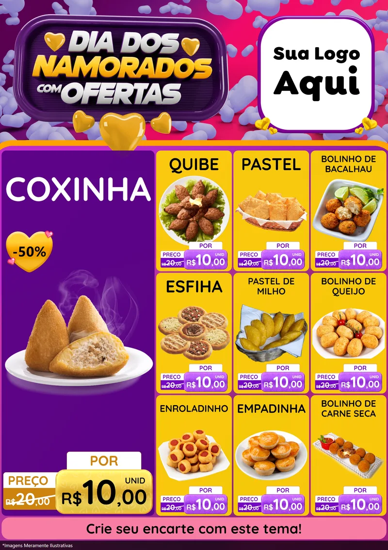 Modelo de Encarte para Encarte A4 Vertical com o tema Dia Dos Namorados Com Ofertas para Salgadaria