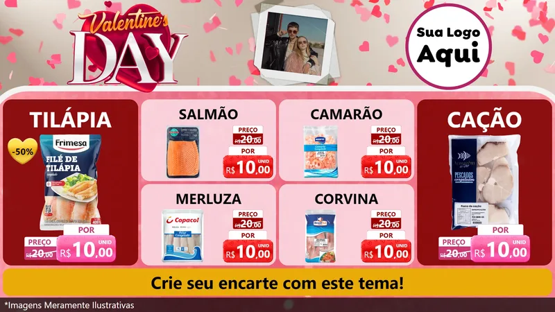 Modelo de TV para TV Horizontal com o tema Valentine's Day para Peixaria