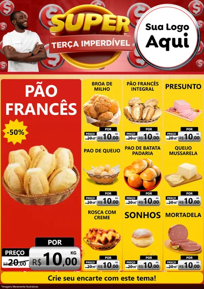 Modelo de Encarte para Encarte A4 Vertical com o tema Super Terça Imperdível para Padaria
