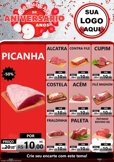Modelo de Encarte para Encarte A4 Vertical com o tema Promoção de Aniversário - 9 Anos para Açougue