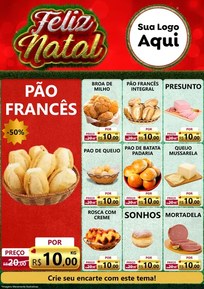 Modelo de Encarte para Encarte A4 Vertical com o tema Feliz Natal para Padaria