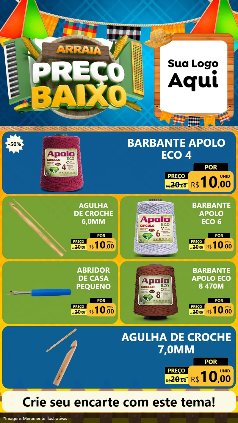 Modelo de TV para TV Vertical com o tema Arraiá de Preço Baixo - Junina para Armarinho e Aviamentos