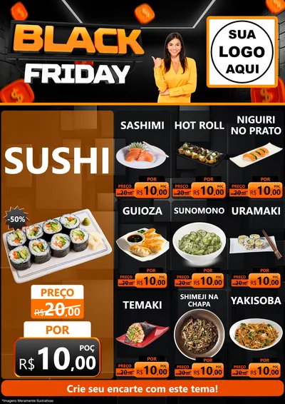 Modelo de Encarte para Encarte A4 Vertical com o tema Black Friday para Comida japonesa