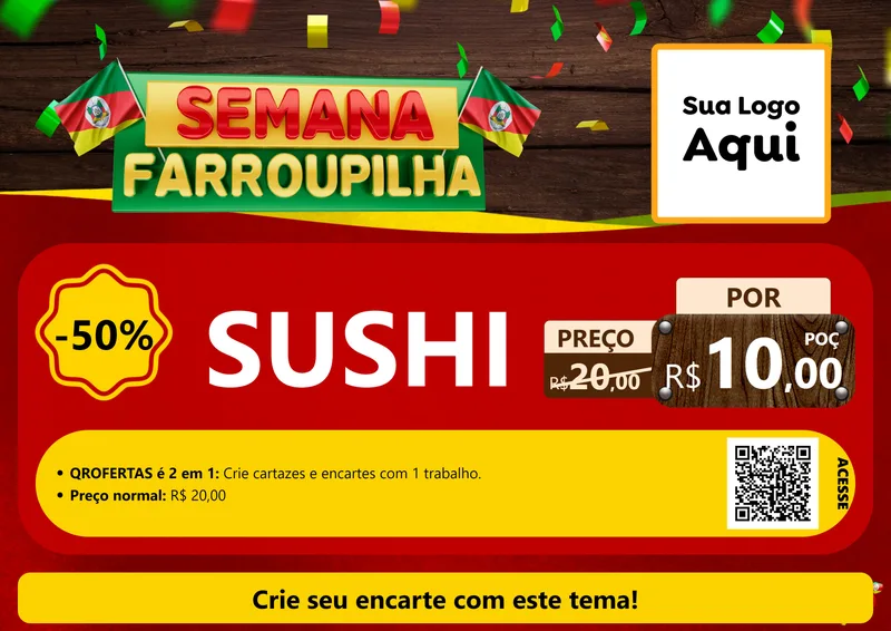 Modelo de Cartaz para Cartaz A4 Horizontal com o tema Semana Farroupilha para Comida japonesa