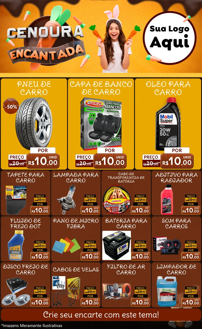 Modelo de Encarte para Encarte Grande com o tema Cenoura Encantada - Páscoa para Auto peças