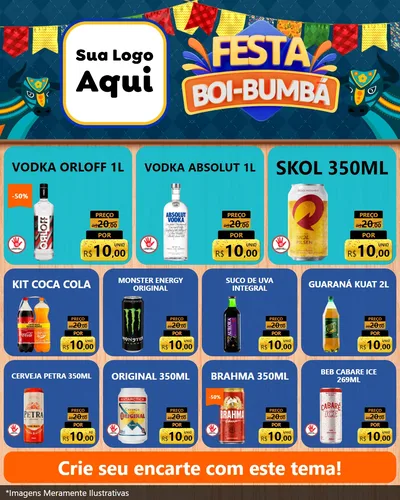 Modelo de Rede Social para Feed Instagram com o tema Festa Boi Bumbá para Distribuidora de bebidas