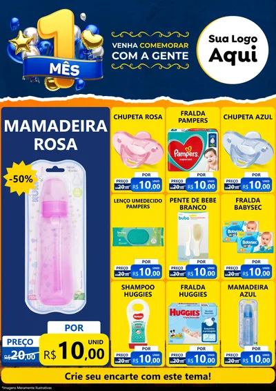 Modelo de Encarte para Encarte A4 Vertical com o tema Um Mês de Aniversário para Bebês