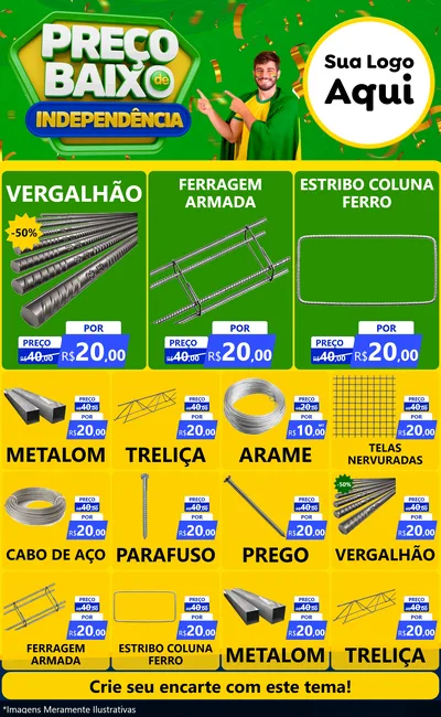 Modelo de Encarte para Encarte Grande com o tema Preço Baixo de Independência para Ferragens