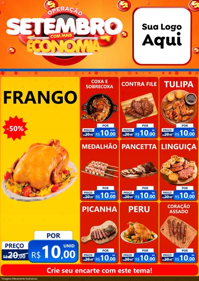 Modelo de Encarte para Encarte A4 Vertical com o tema Operação Setembro Com Muita Economia para Assados