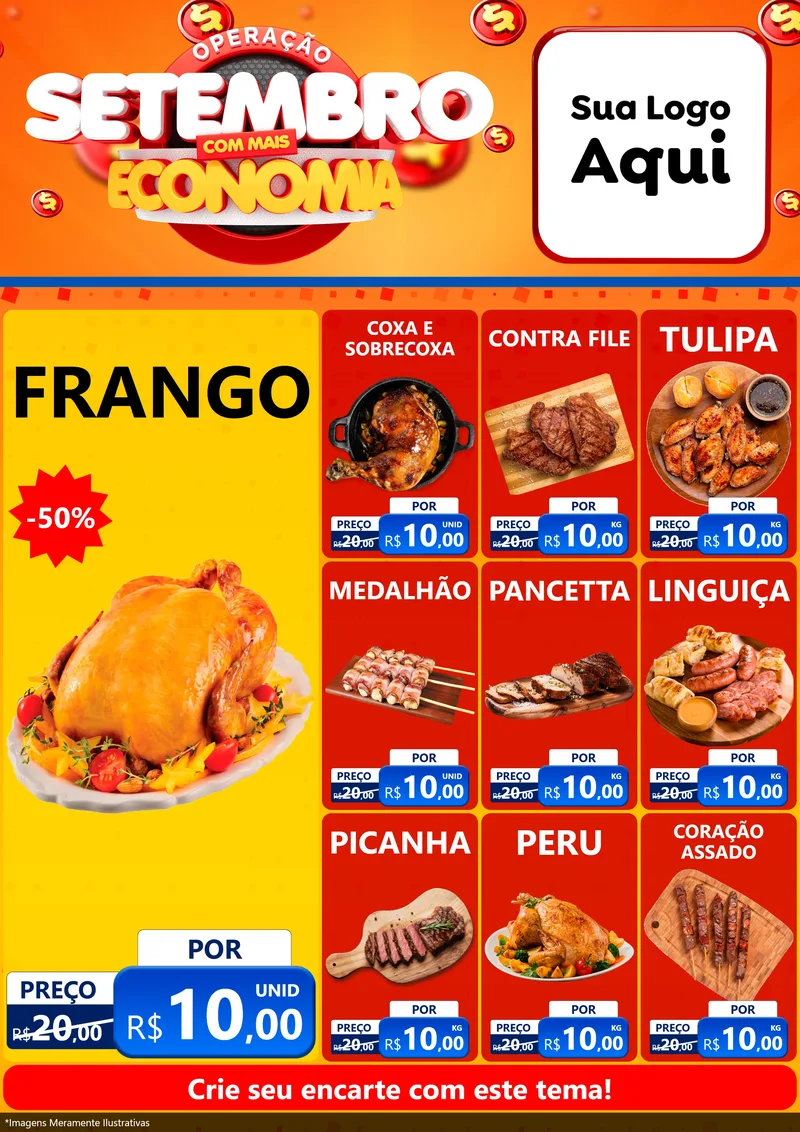 Modelo de Encarte para Encarte A4 Vertical com o tema Operação Setembro Com Muita Economia para Assados