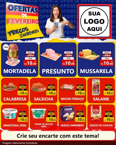 Modelo de Rede Social para Feed Instagram com o tema Ofertas de Fevereiro - Preços Incríveis para Frios e Laticínios