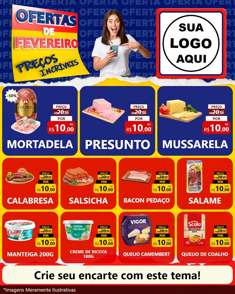 Modelo de Rede Social para Feed Instagram com o tema Ofertas de Fevereiro - Preços Incríveis para Frios e Laticínios