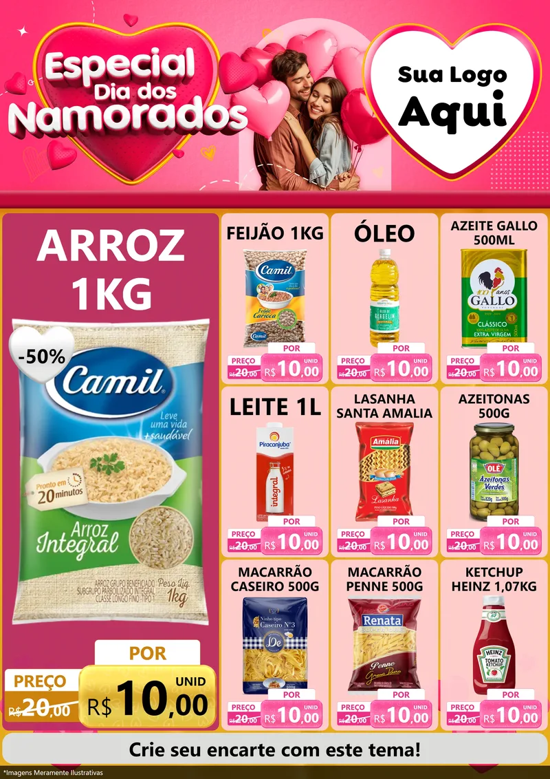 Modelo de Encarte para Encarte A4 Vertical com o tema Especial Dia dos Namorados para Supermercado