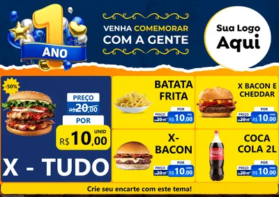 Modelo de Encarte para Encarte A4 Horizontal com o tema Um Ano de Aniversário para Hamburgueria
