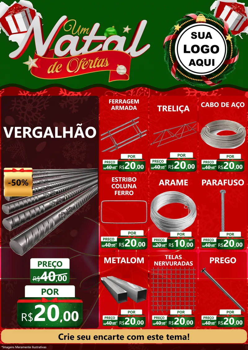 Modelo de Encarte para Encarte A4 Vertical com o tema Um Natal de Ofertas para Ferragens