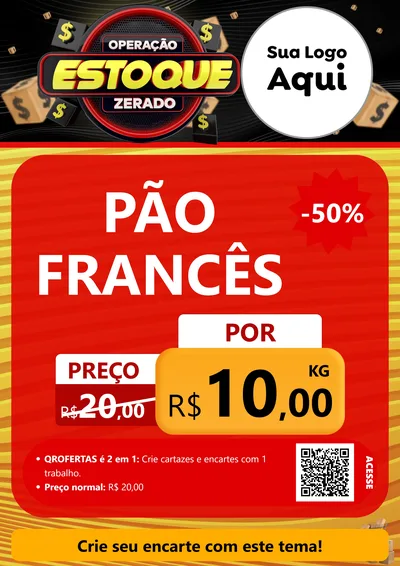 Modelo de Cartaz para Cartaz A4 Vertical com o tema Operação Estoque Zerado para Padaria