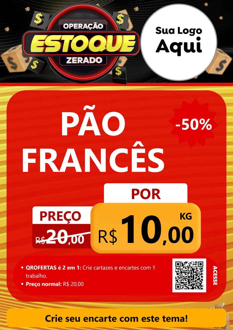 Modelo de Cartaz para Cartaz A4 Vertical com o tema Operação Estoque Zerado para Padaria