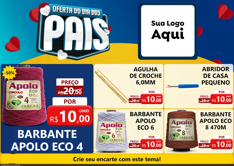 Modelo de Encarte para Encarte A4 Horizontal com o tema Oferta Do Dia Dos Pais para Armarinho e Aviamentos