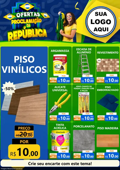 Modelo de Encarte para Encarte A4 Vertical com o tema Ofertas Proclamação da República para Material para Construção
