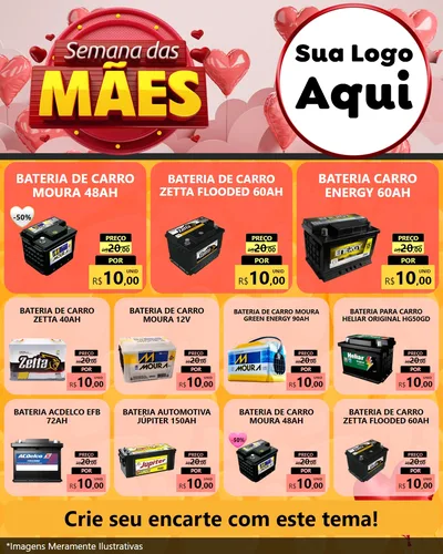 Modelo de Rede Social para Feed Instagram com o tema Semana das Mães para Baterias Elétricas