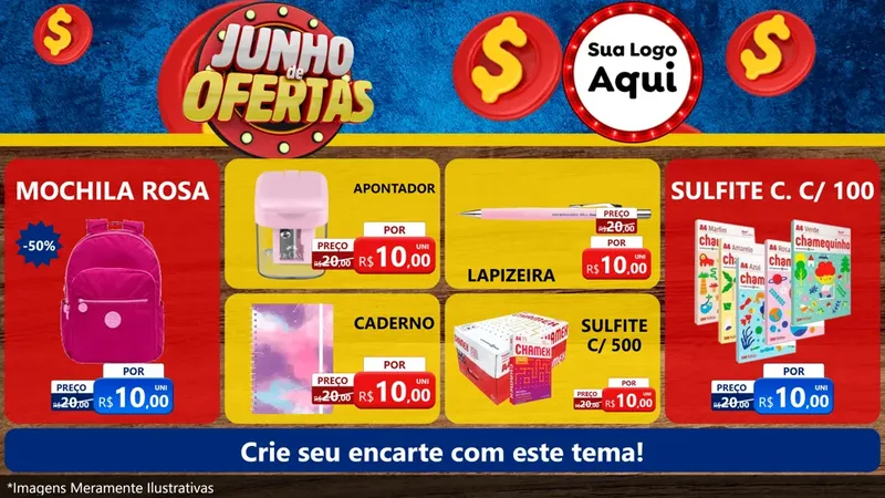 Modelo de TV para TV Horizontal com o tema Junho de Ofertas para Papelaria