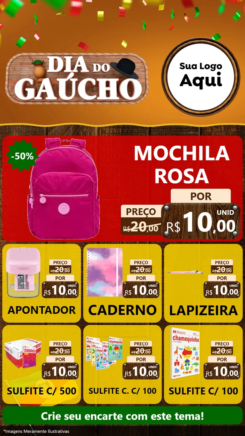 Modelo de Rede Social para Stories com o tema Dia do Gaúcho para Papelaria