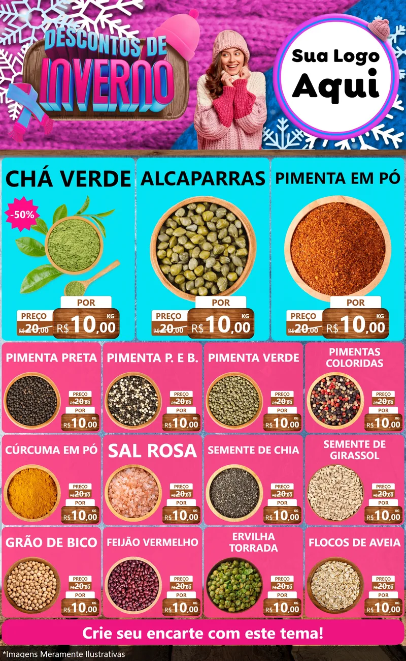 Modelo de Encarte para Encarte Grande com o tema Descontos de Inverno para Produtos Naturais
