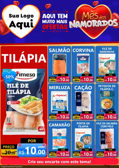 Modelo de Encarte para Encarte A4 Vertical com o tema Mês dos Namorados para Peixaria