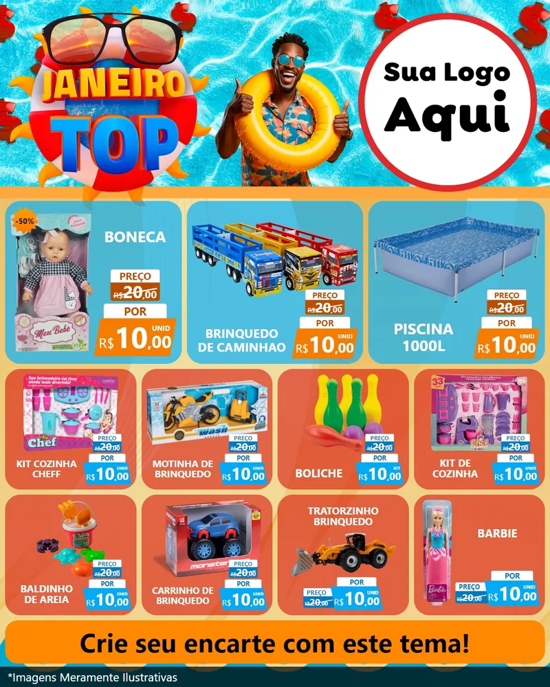 Modelo de Rede Social para Feed Instagram com o tema Janeiro Top para Brinquedos