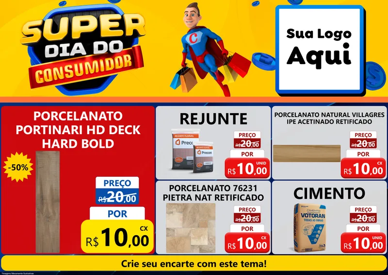 Modelo de Encarte para Encarte A4 Horizontal com o tema Super Dia do Consumidor para Pisos e revestimentos