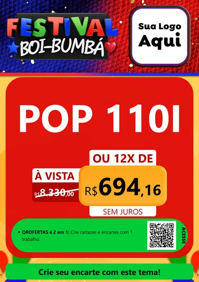 Modelo de Cartaz para Cartaz A4 Vertical com o tema Festival Boi-Bumbá para Concessionaria de Motos