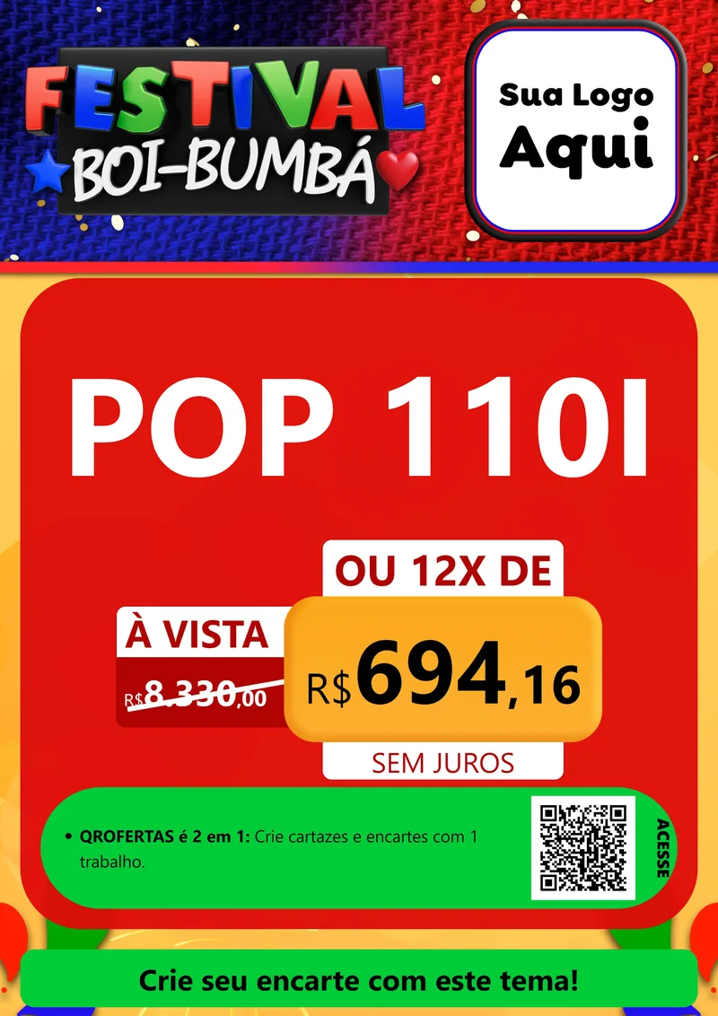 Modelo de Cartaz para Cartaz A4 Vertical com o tema Festival Boi-Bumbá para Concessionaria de Motos