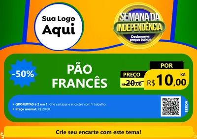 Modelo de Cartaz para Cartaz A4 Horizontal com o tema Semana da Independência Declaramos Preços Baixos para Padaria