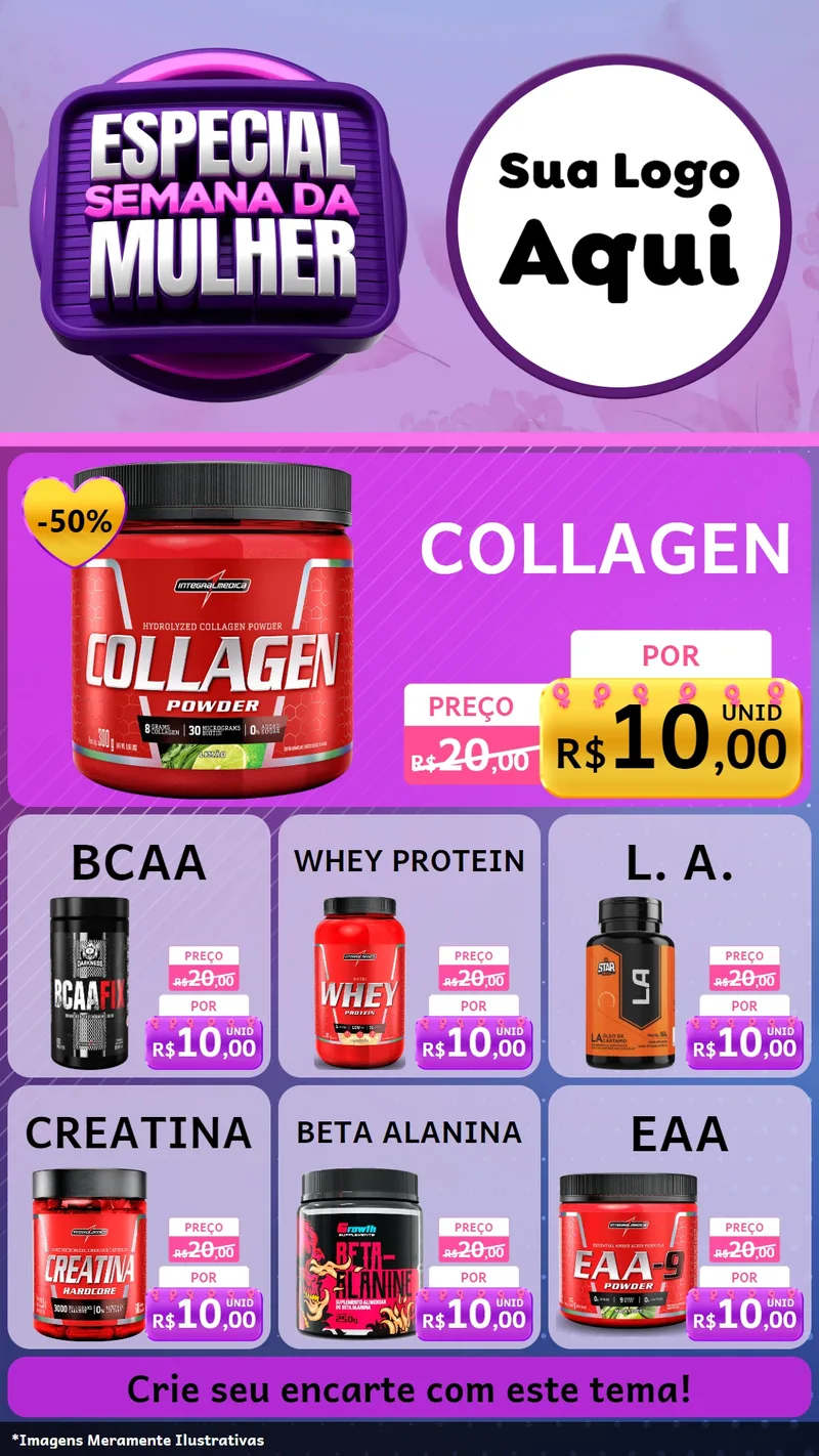 Modelo de Rede Social para Stories com o tema Especial Semana da Mulher para Suplementos alimentares