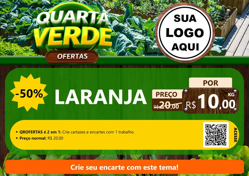Modelo de Cartaz para Cartaz A4 Horizontal com o tema Quarta Verde Ofertas para Hortifrúti