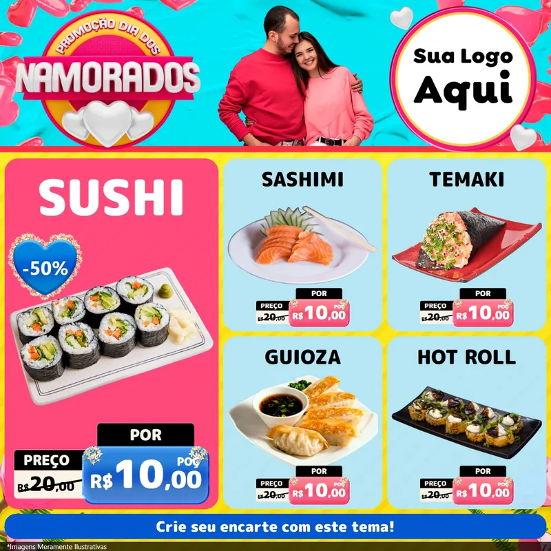 Modelo de Rede Social para Feed Facebook com o tema Promoção Dia dos Namorados para Comida japonesa