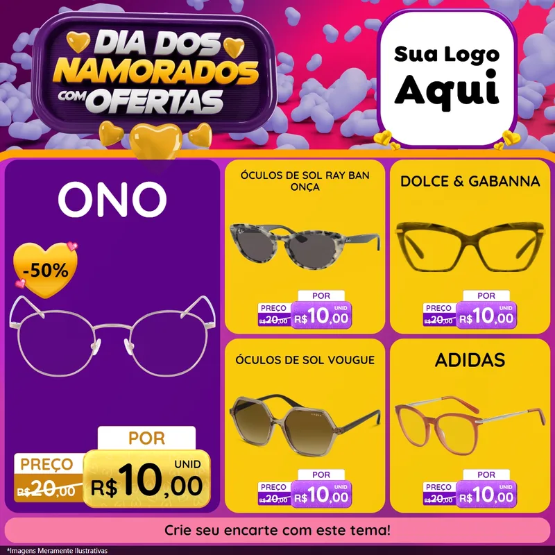 Modelo de Rede Social para Feed Facebook com o tema Dia Dos Namorados Com Ofertas para Óticas