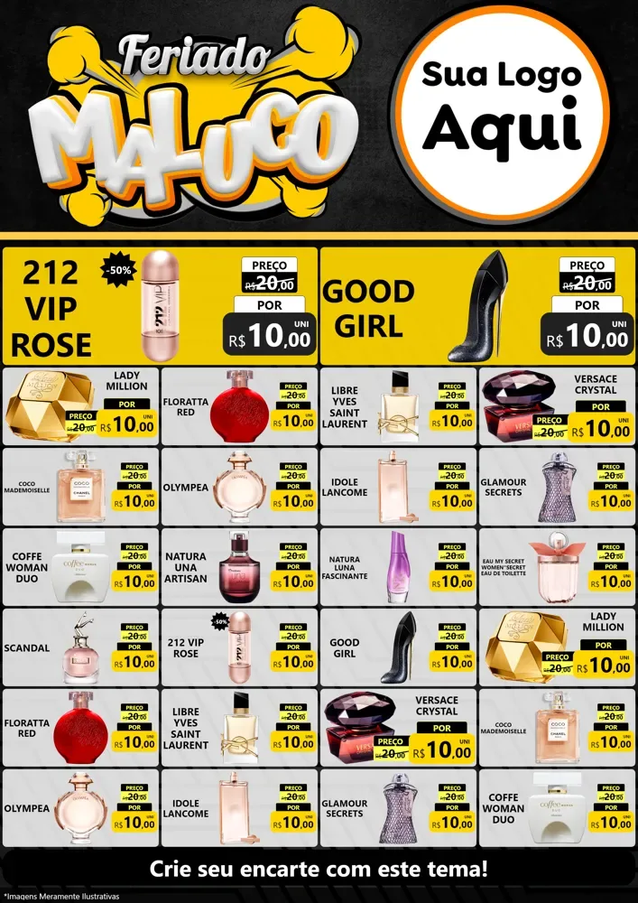 Modelo de Encarte para Encarte A4 Vertical com o tema Feriado Maluco para Perfumes