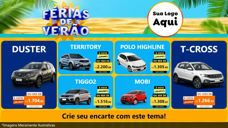 Modelo de TV para TV Horizontal com o tema Férias de Verão para Concessionaria de Carros