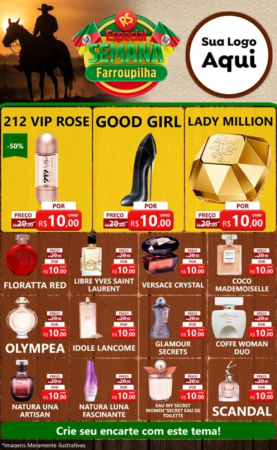 Modelo de Encarte para Encarte Grande com o tema Especial Semana Farroupilha para Perfumes