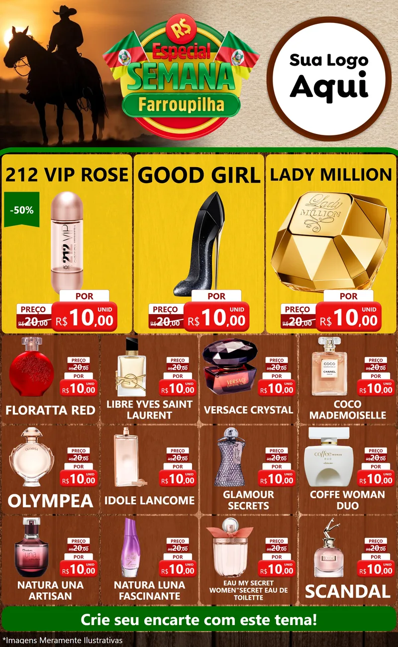 Modelo de Encarte para Encarte Grande com o tema Especial Semana Farroupilha para Perfumes