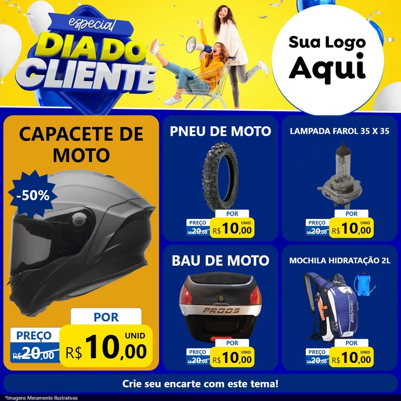 Modelo de Rede Social para Feed Facebook com o tema Especial Dia do Cliente para Moto peças