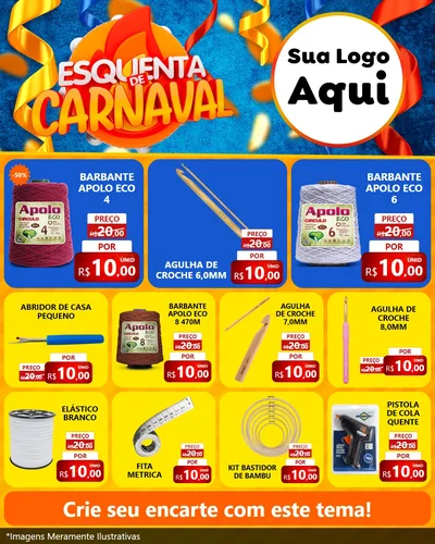 Modelo de Rede Social para Feed Instagram com o tema Esquenta de Carnaval para Armarinho e Aviamentos