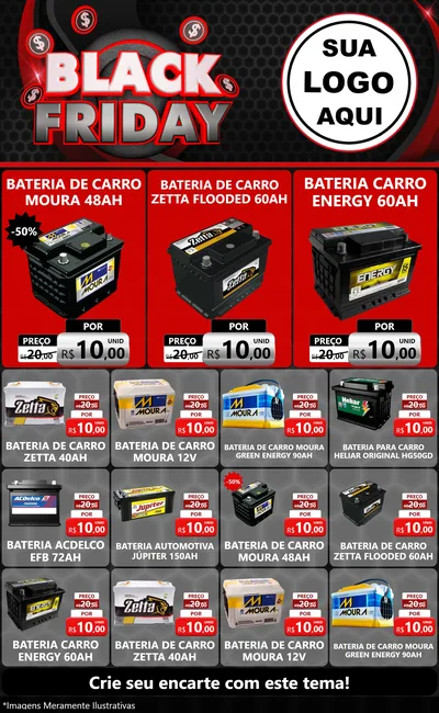 Modelo de Encarte para Encarte Grande com o tema Black Friday para Baterias Elétricas