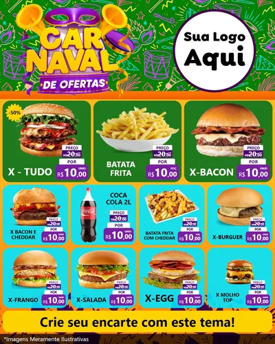 Modelo de Rede Social para Feed Instagram com o tema Carnaval de Ofertas para Hamburgueria