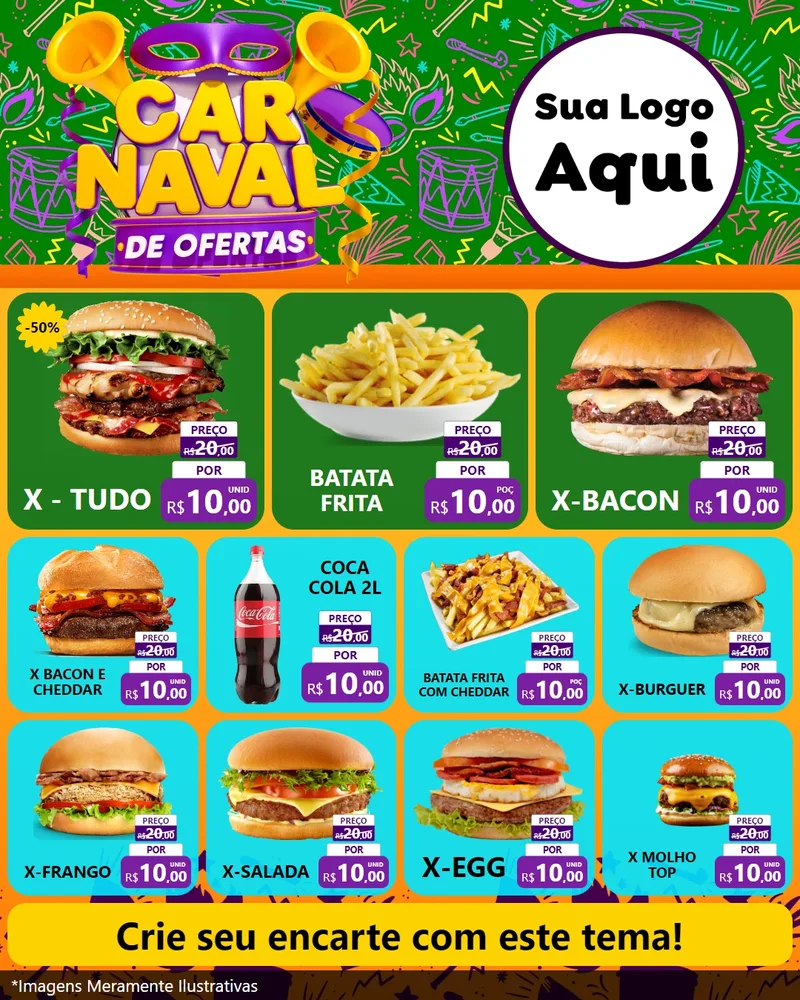 Modelo de Rede Social para Feed Instagram com o tema Carnaval de Ofertas para Hamburgueria