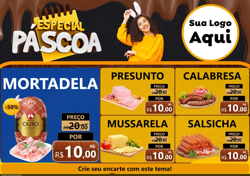 Modelo de Encarte para Encarte A4 Horizontal com o tema Especial Páscoa para Frios e Laticínios