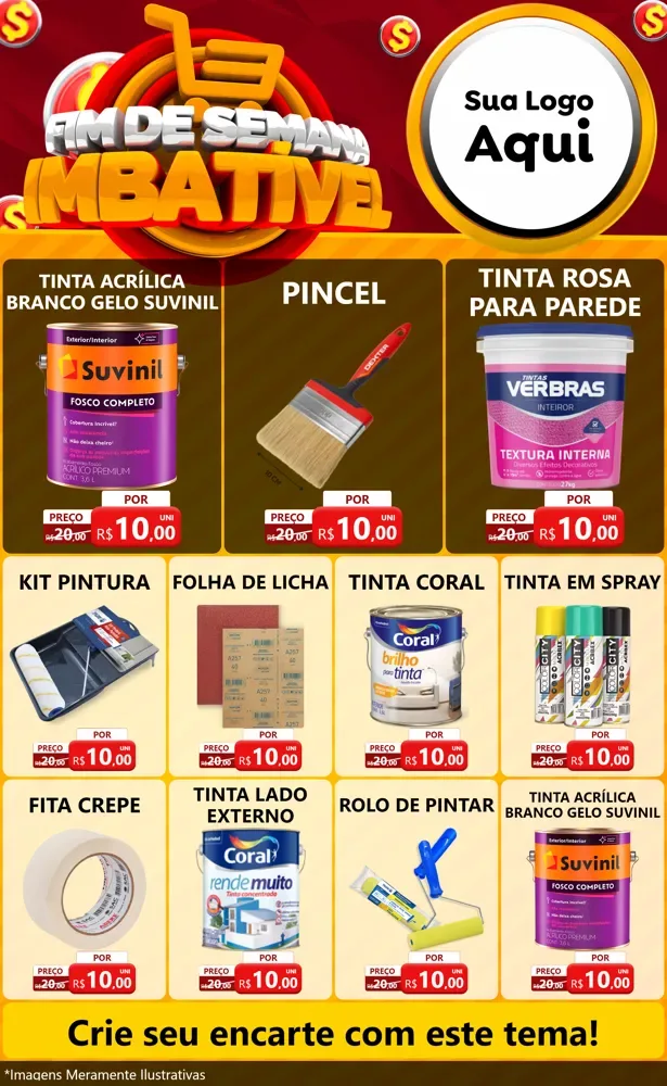 Modelo de Encarte para Encarte Grande com o tema Fim de Semana Imbatível para Tintas e Ferramentas