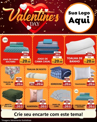 Modelo de Rede Social para Feed Instagram com o tema Valentine's Day para Cama, Mesa e Banho