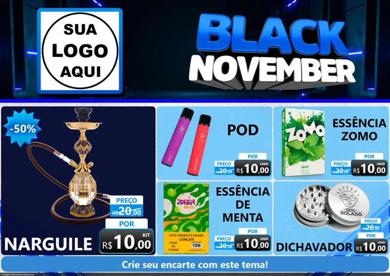 Modelo de Encarte para Encarte A4 Horizontal com o tema Black November para Tabacaria